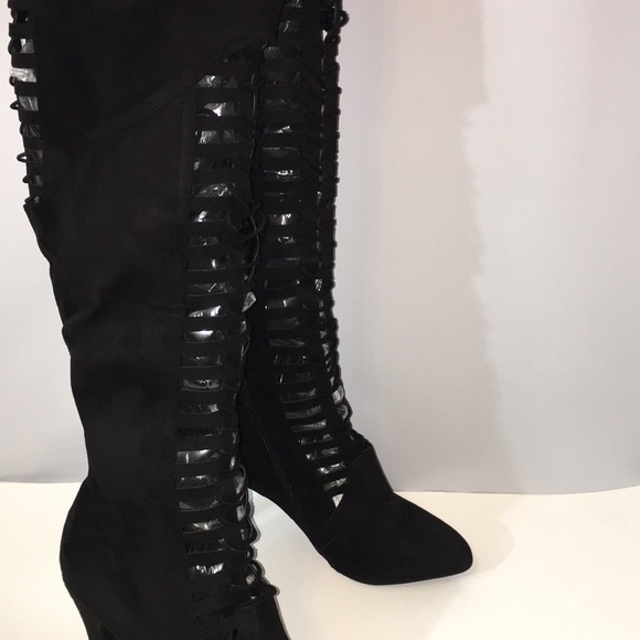 Lane Bryant Black Cutout LaceUp Over Knee Boot - Picture 3 of 13